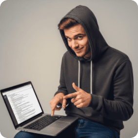 Непрофессиональный сайт Мужчина в худи с ноутбуком